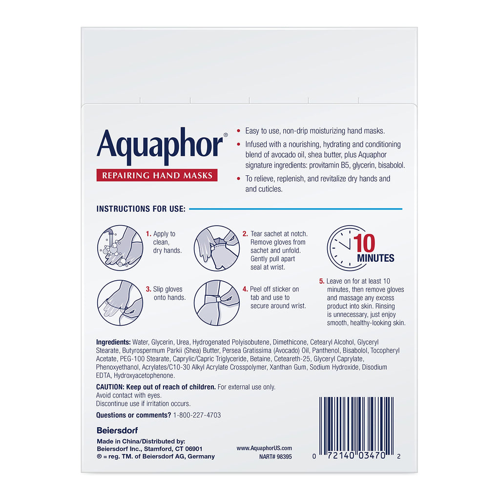 Aquaphor Repairing Hand Masks, Moisturizing Gloves with Avocado Oil & Shea Butter