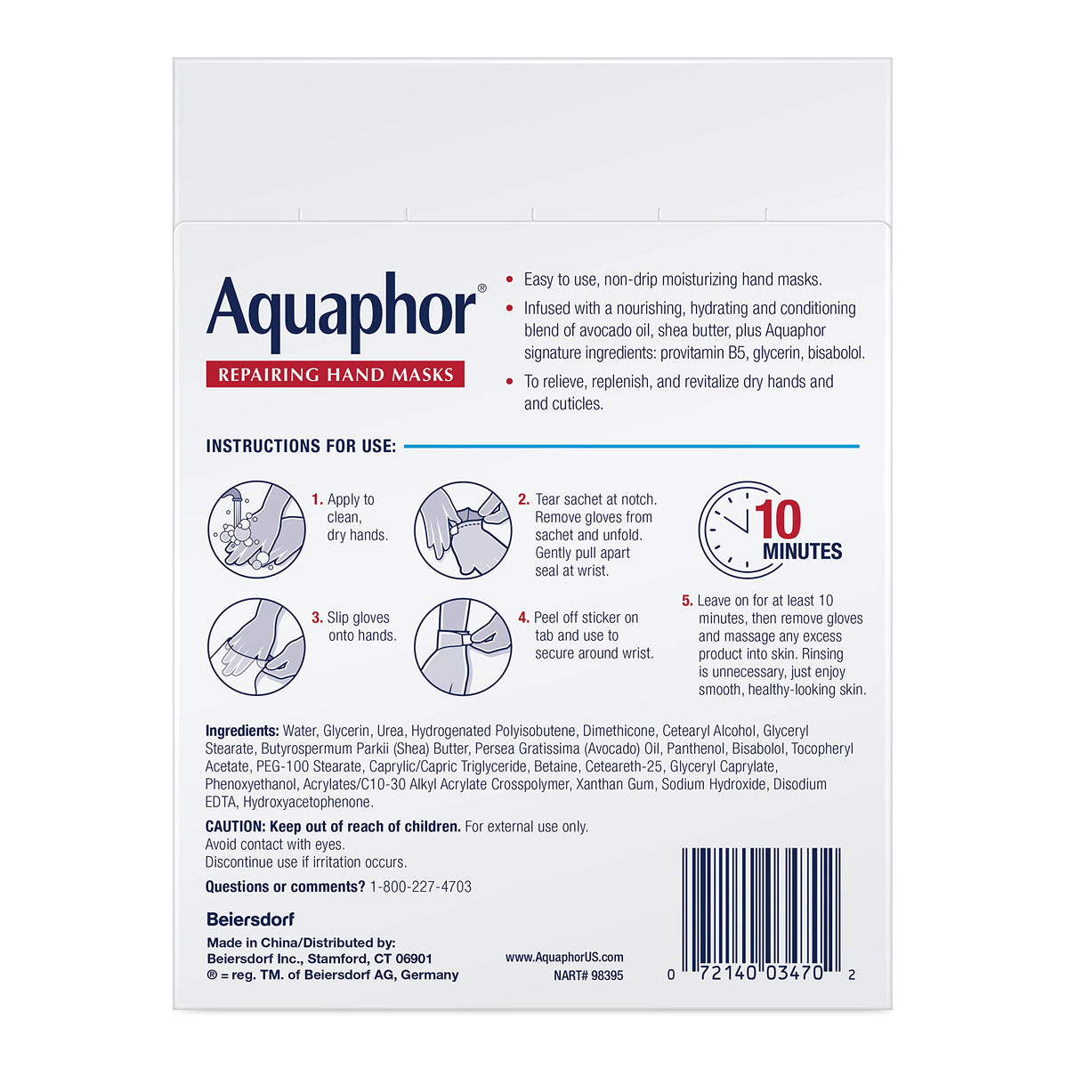 Aquaphor Repairing Hand Masks, Moisturizing Gloves with Avocado Oil & Shea Butter
