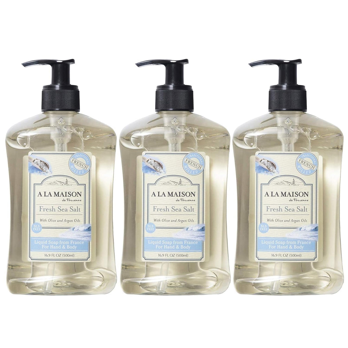 A LA MAISON French Liquid Hand Soap, Fresh Sea Salt, 3 Pack, 16.9 Fl Oz