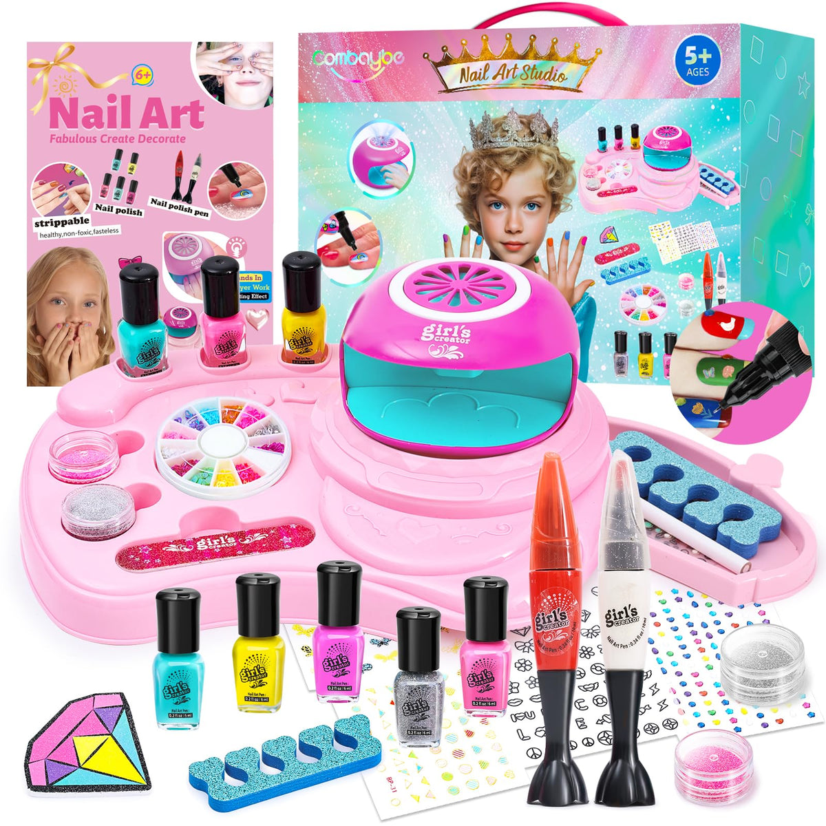 Combaybe Kids Nail Polish Set with Peelable Polish and Nail Dryer