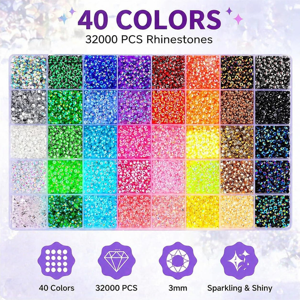 3mm Flatback Jelly Resin Rhinestones Bedazzling Kit, 40 Colors