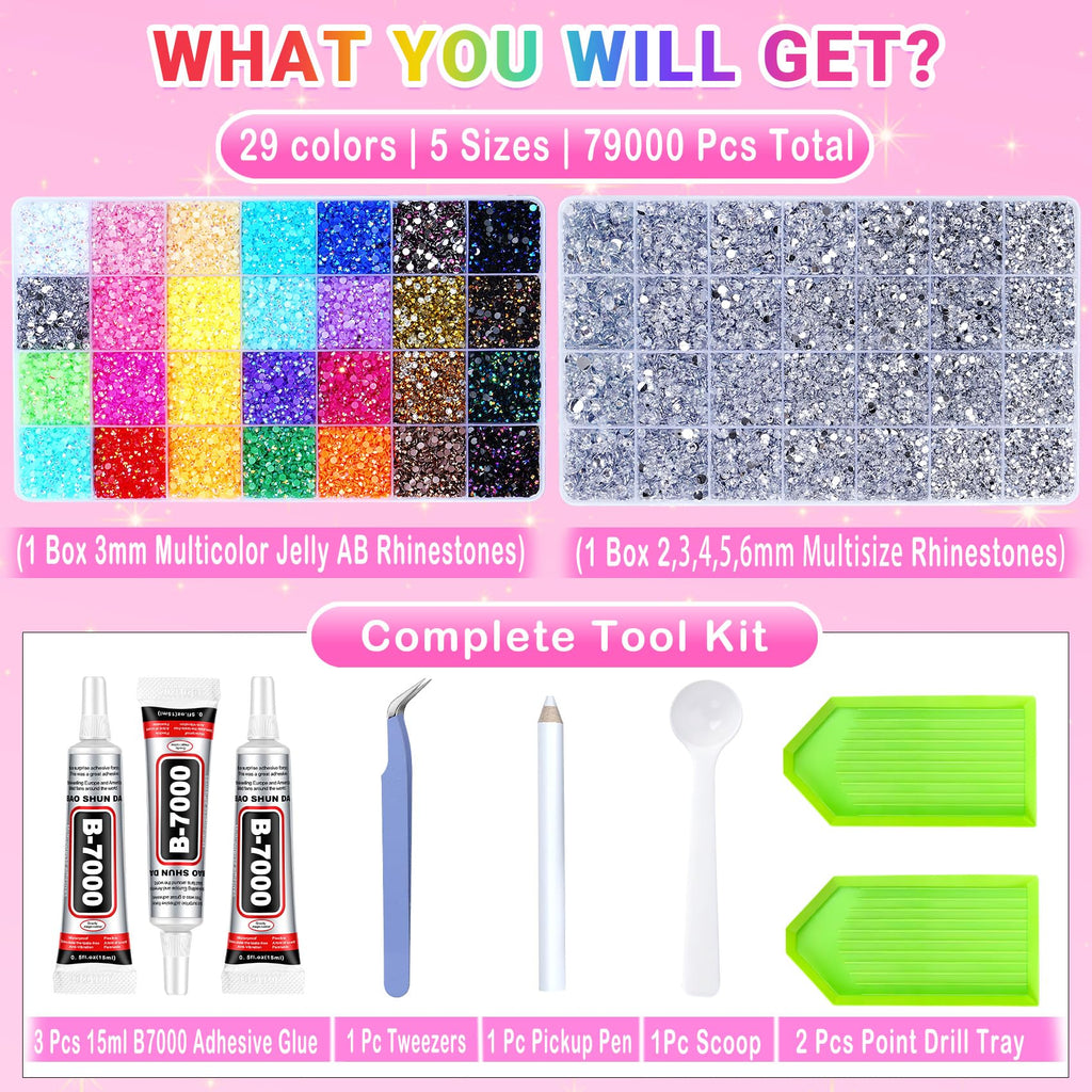 79,000-Piece Rhinestone Bedazzling Kit with B7000 Glue and Crafting Tools