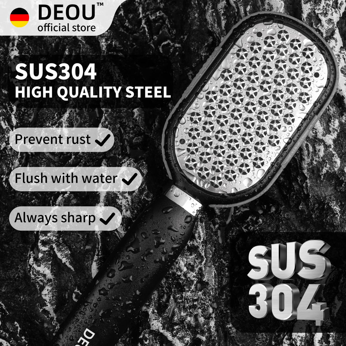 DEOU Black Metal Foot File with 304 Stainless Steel Surface