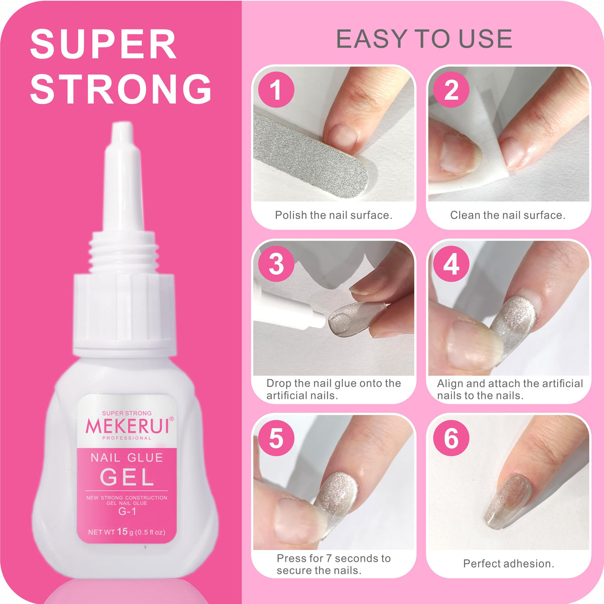 MEKERUI Nail Glue Gel – Fast-Drying Press-On Nail Adhesive