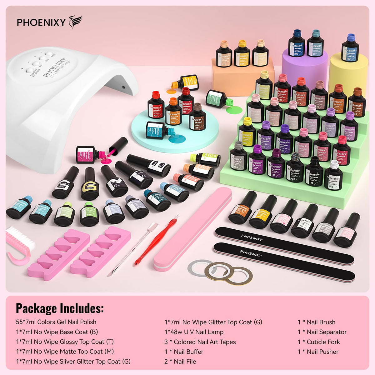 PHOENIXY Gel Nail Polish Kit with UV/LED Nail Lamp