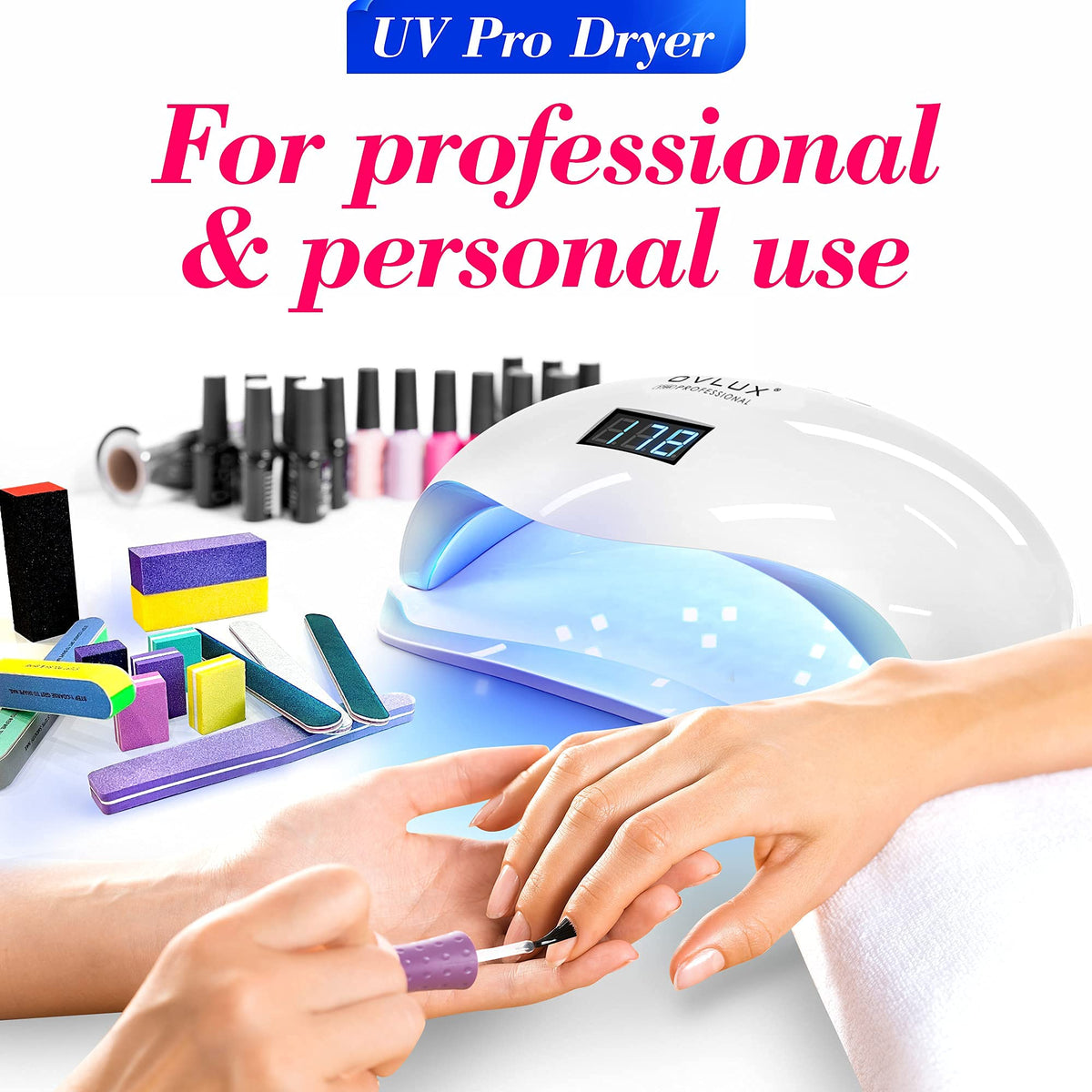OVLUX 180W UV LED Nail Lamp with Nail Buffer & File Set