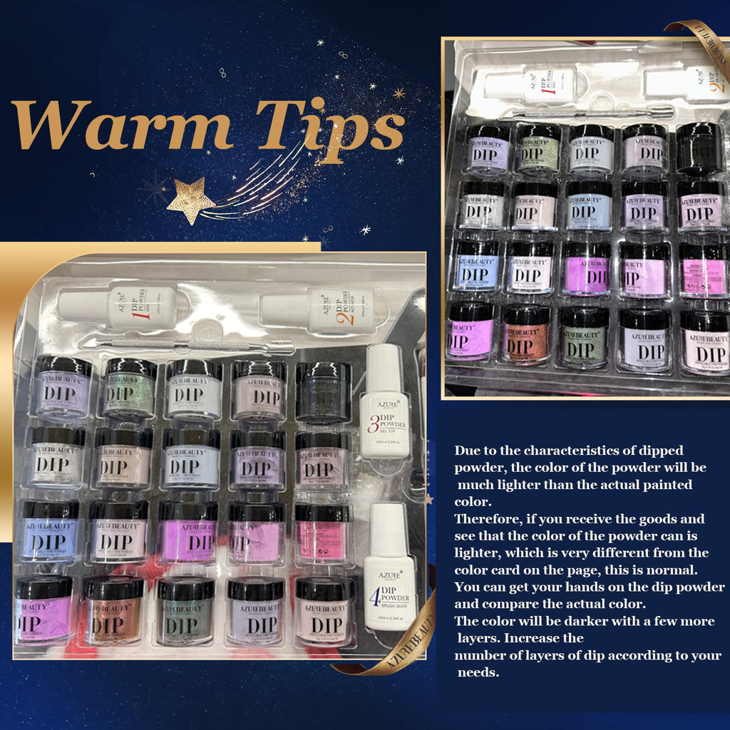 AzureBeauty Dip Powder Nail Kit Starter Set with Base, Top Coat and Activator