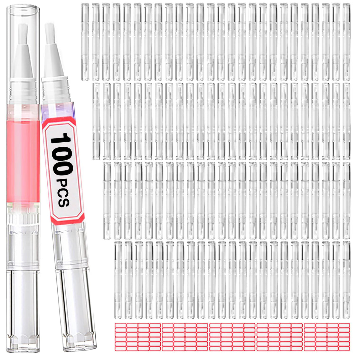 3ml Empty Twist Applicator Pens with Brush Tip, 100 Pack