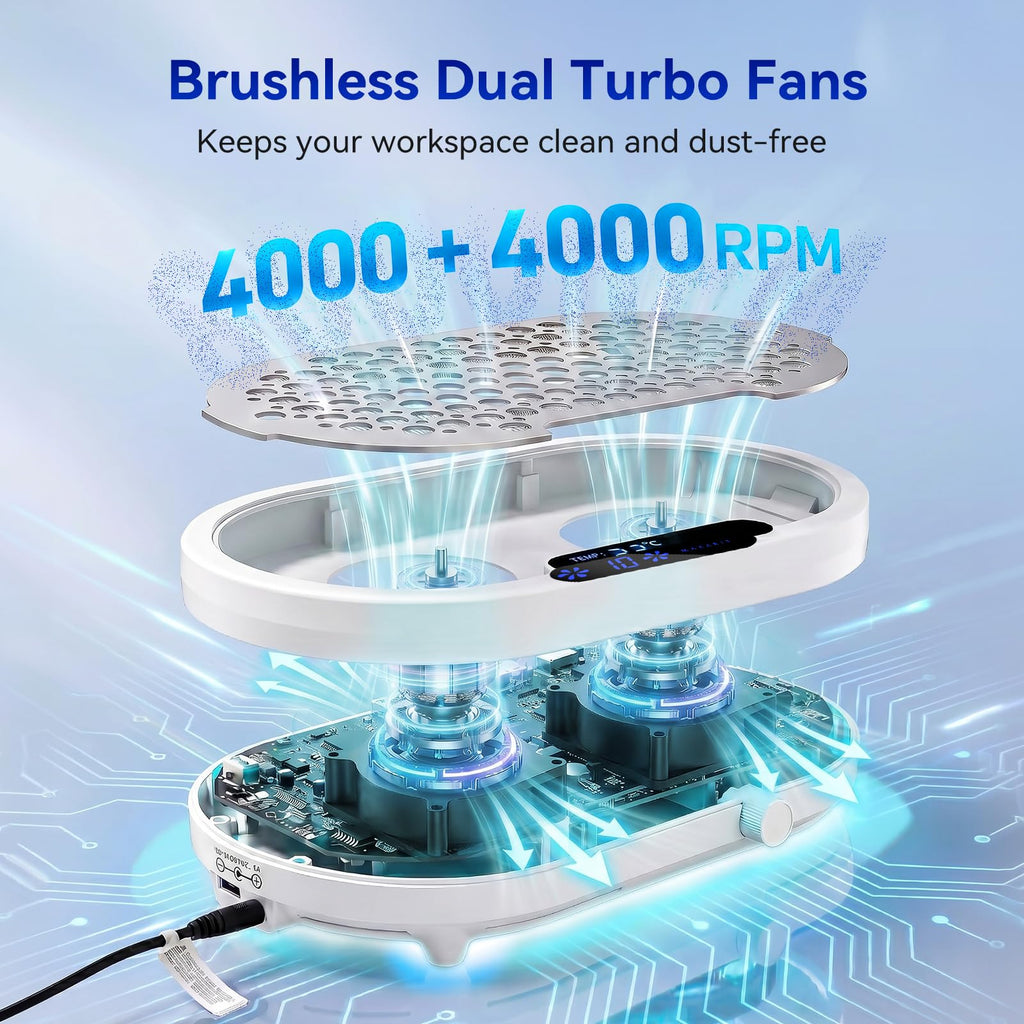Makartt Nail Dust Collector with 4000RPM Brushless Dual-Turbo Suction
