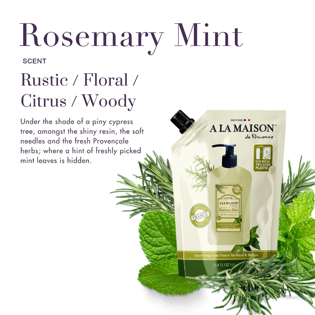 A LA MAISON Rosemary Mint Natural Hand Wash, 33.8 Fl Oz Refill 2 Pack
