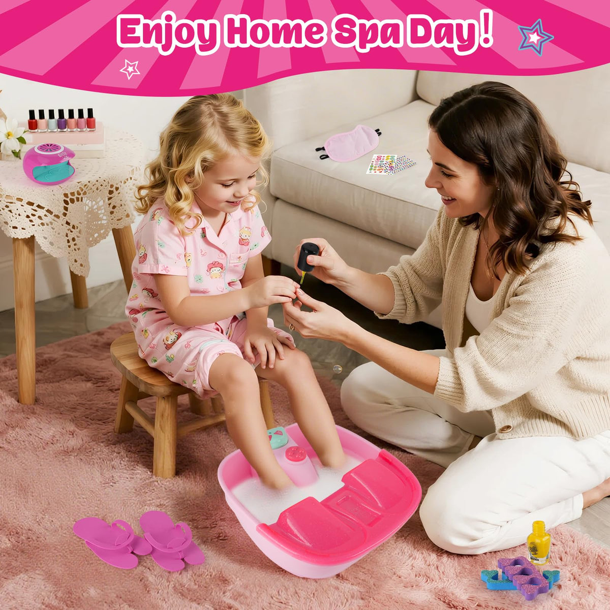 Auntyfey Kids Spa Day Kit for Girls with Foot Spa and Accessories