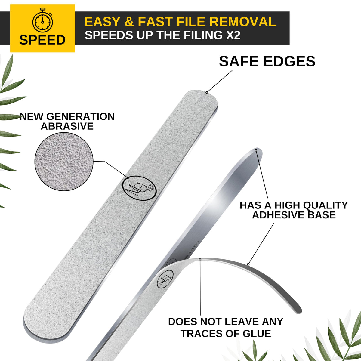 MGart 100 Grit Peel-and-Stick Nail Files with Reusable Metal Base, 50 Pieces