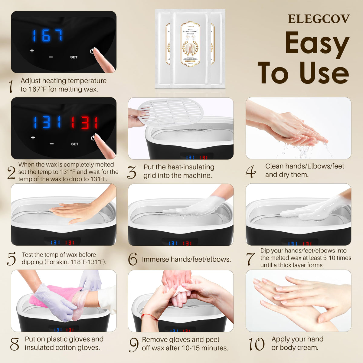 Unscented Paraffin Wax Refills, 10-Pack Blocks for Paraffin Baths