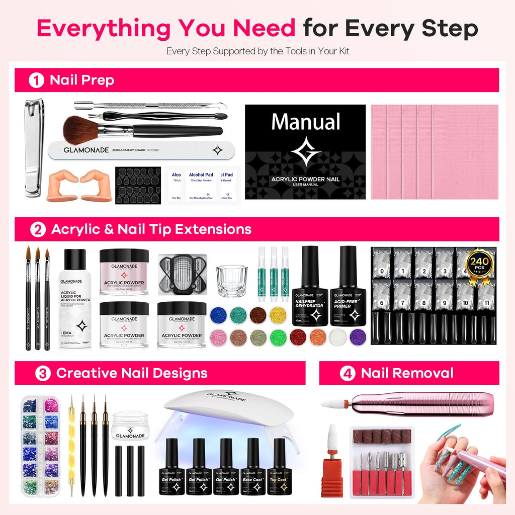 Glamonade Acrylic Nail Kit for Beginners, DIY Nail Art Starter Set