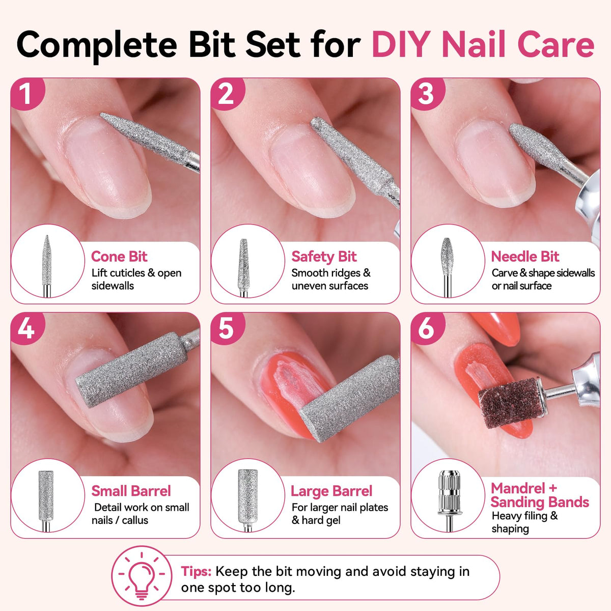 Makartt Pink Cordless Nail Drill, 35000RPM Electric Nail E-File