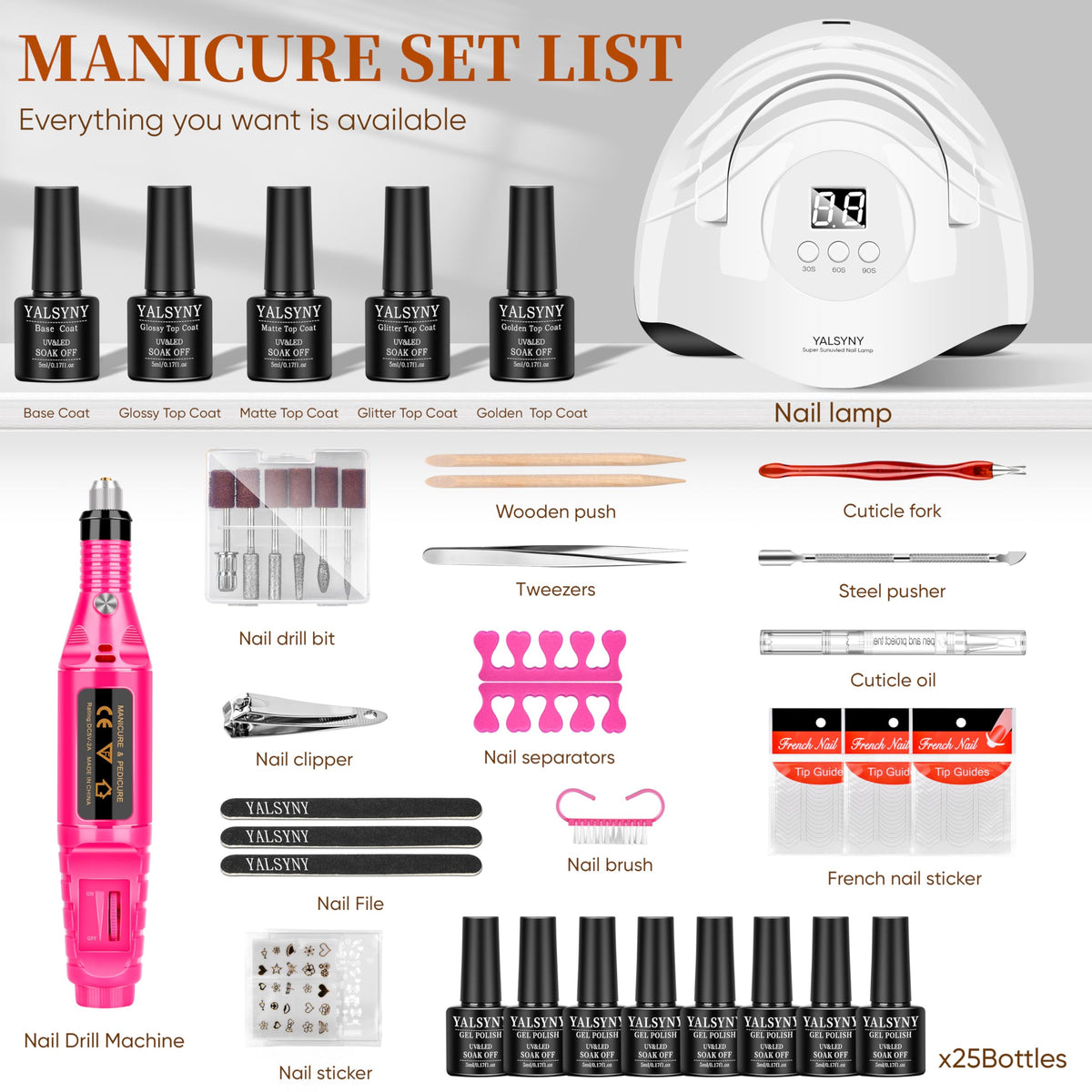 Gel Nail Polish Kit with UV LED Lamp, 25 Colors