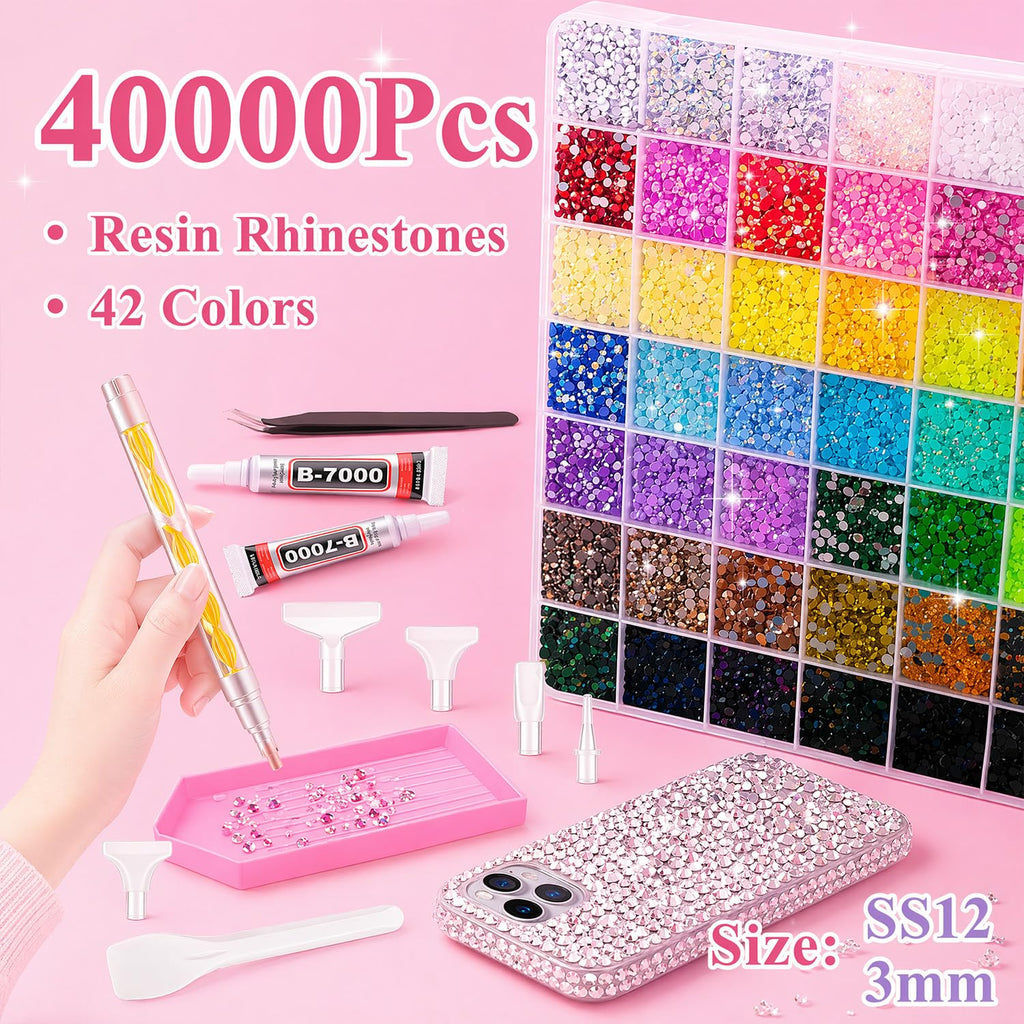 40,000-Piece Resin Rhinestone Bedazzling Kit with 42 Colors and B7000 Glue