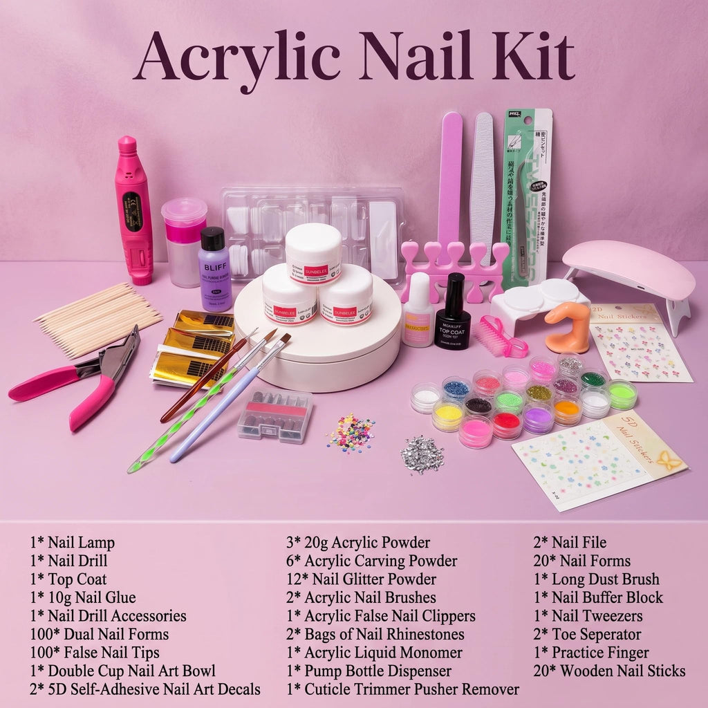Professional Acrylic Nail Kit with UV Lamp, Drill & Nail Art Tools