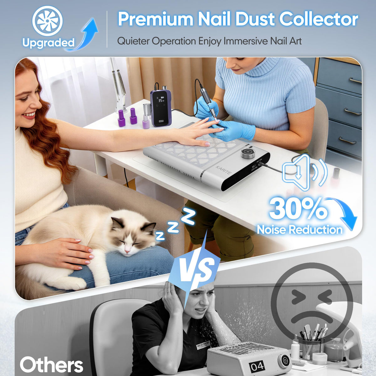 Karite Nail Dust Collector with Rechargeable Battery and Adjustable Suction