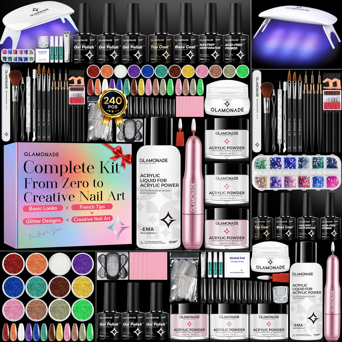 Glamonade Acrylic Nail Kit for Beginners, DIY Nail Art Starter Set