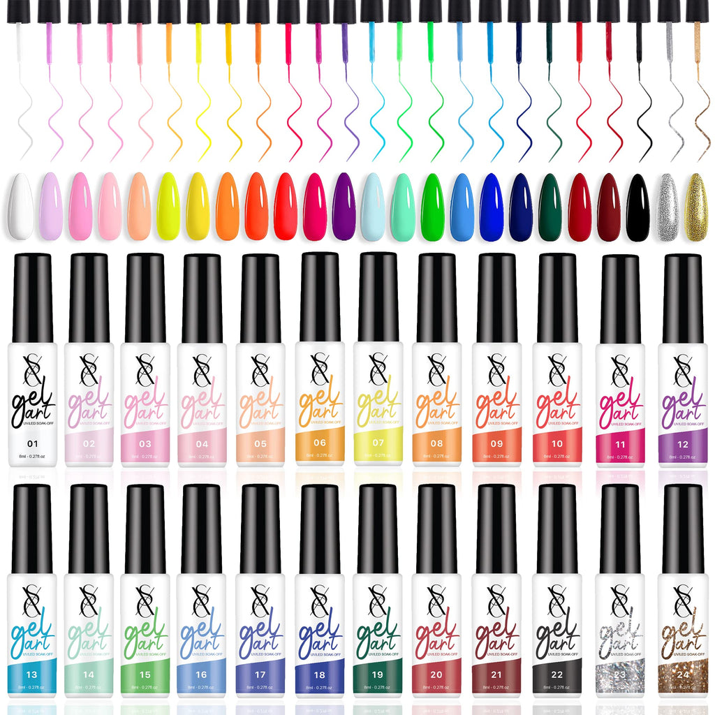 SXC Cosmetics Gel Liner Nail Polish Set with Built-In Fine Brush