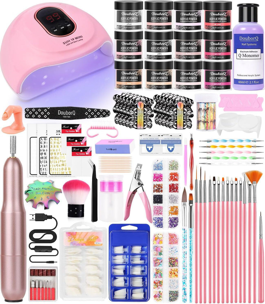 Acrylic Nail Art Kit for Beginners with UV Lamp and Drill