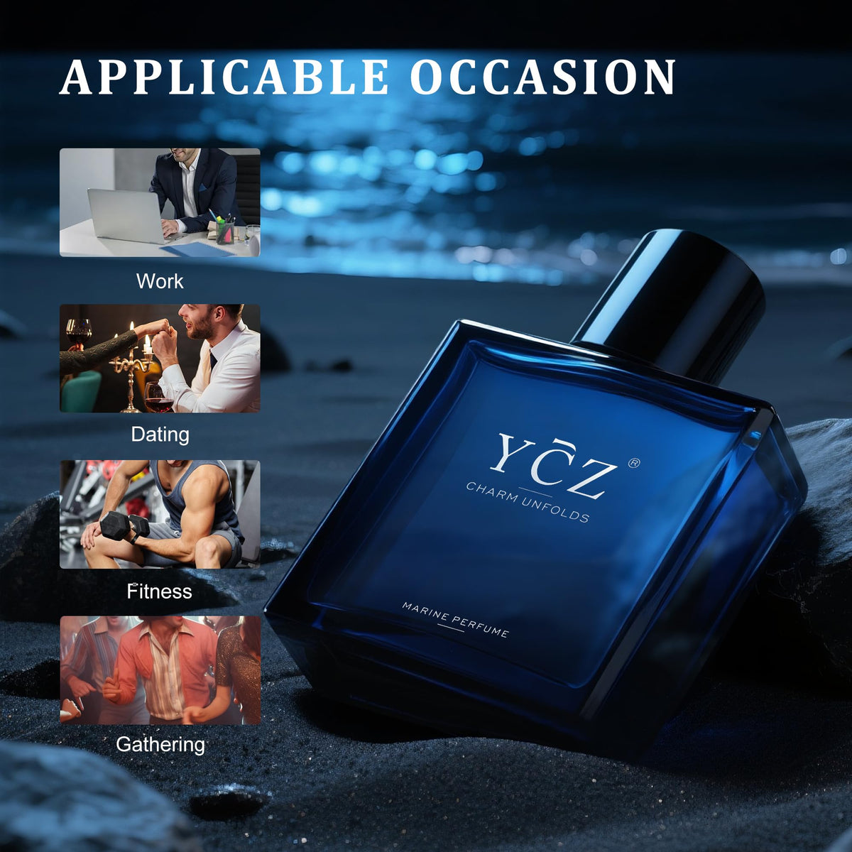 Ycz Midnight Marine Eau de Parfum for Men, 3.4 Fl Oz Fresh Marine Woody Cologne