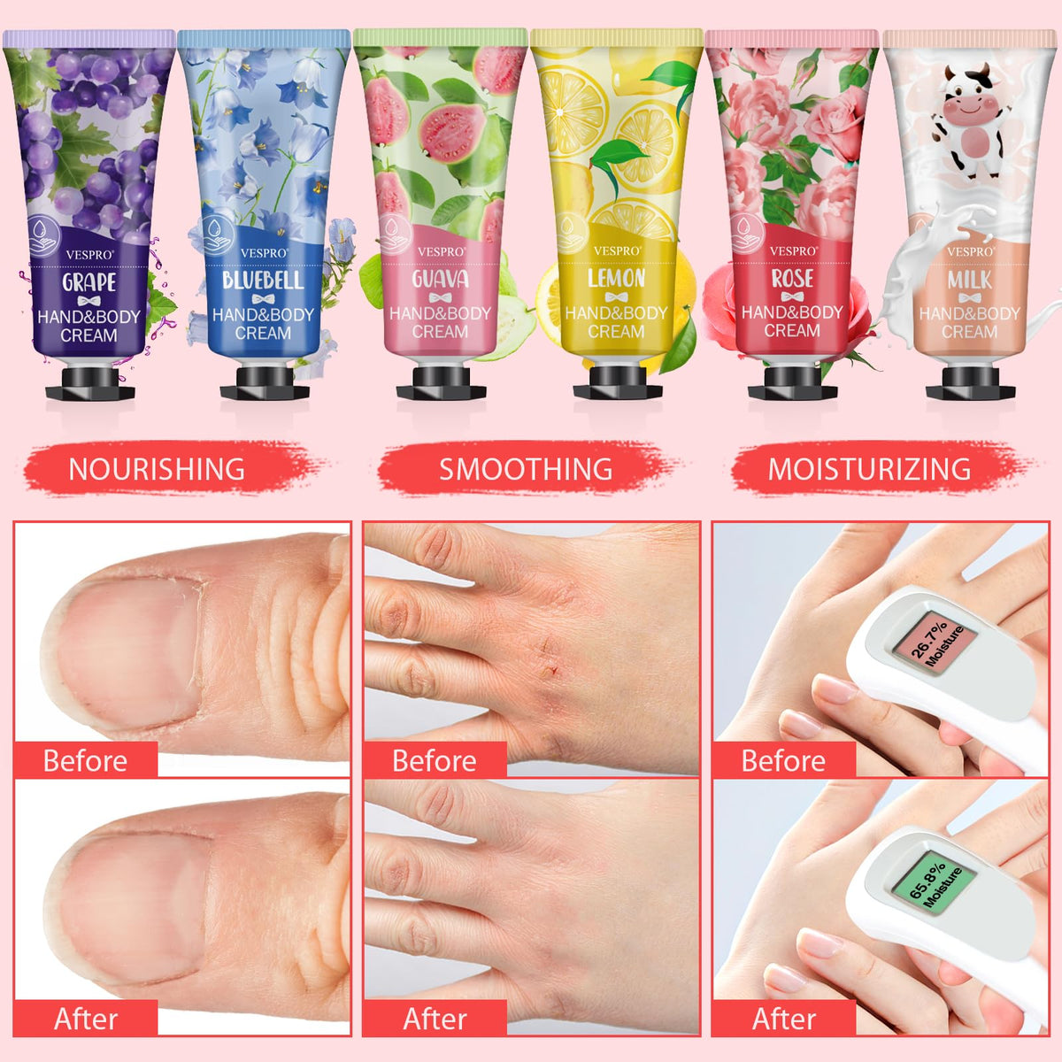 VESPRO Hand Cream Set for Dry, Rough Hands