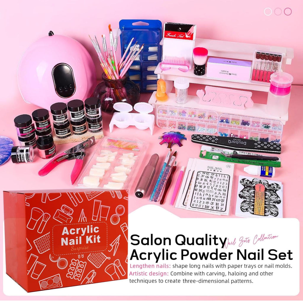 Acrylic Nail Art Kit for Beginners with UV Lamp and Drill