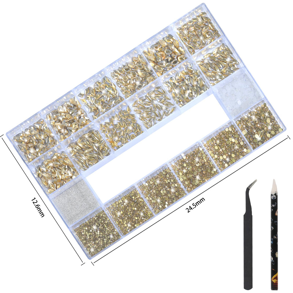 Champagne Gold Nail Rhinestones & 3D Nail Art Gems with Kit