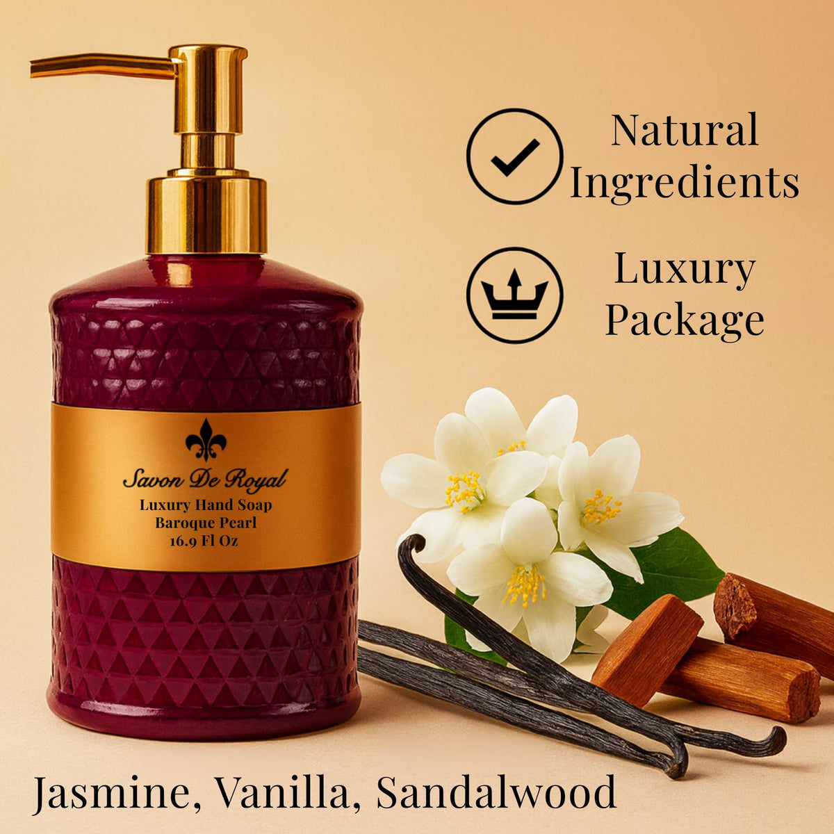 Savon De Royal Luxury Liquid Hand Soap, Jasmine Vanilla Sandalwood