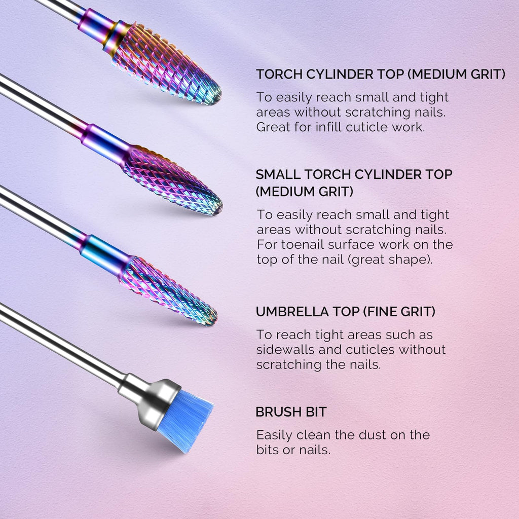 MelodySusie 7-Piece Nail Drill Bits Set, 3/32-Inch