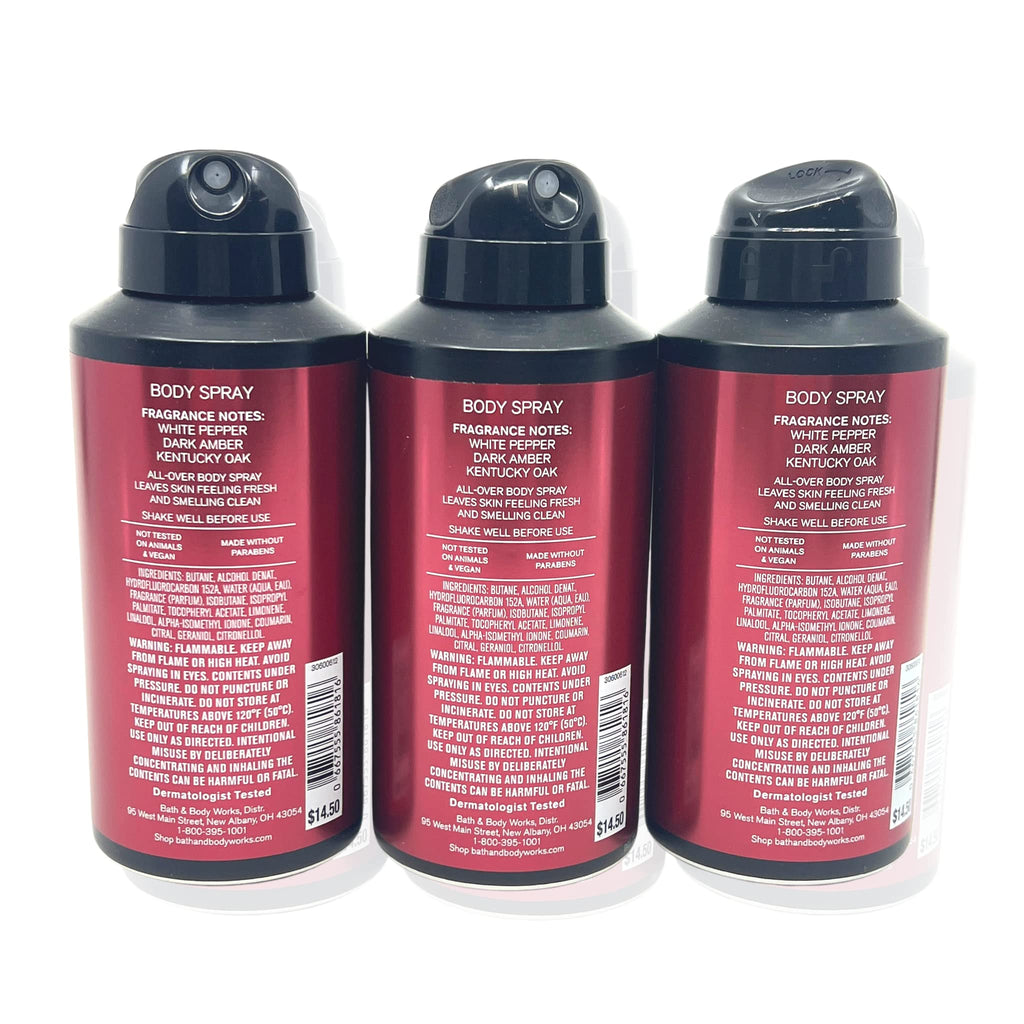 Bath & Body Works Bourbon Body Spray for Men, 3.7 oz, Pack of 3