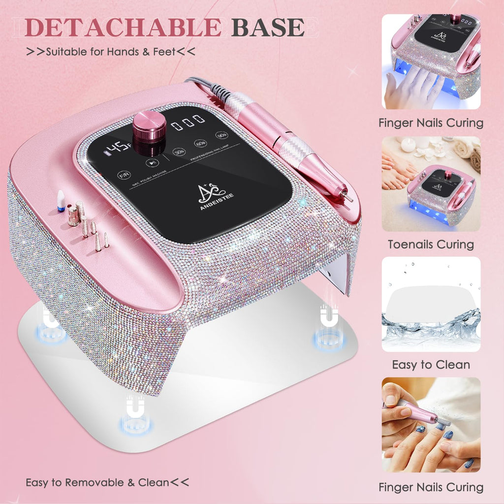 2-in-1 Nail Drill and UV LED Nail Lamp, Rechargeable 45000 RPM