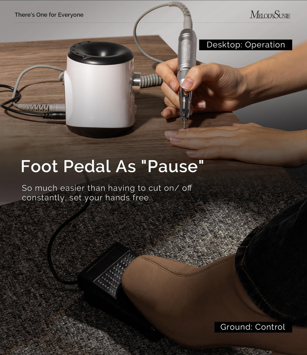 MelodySusie Electric Nail Drill with Foot Pedal and Bit Storage