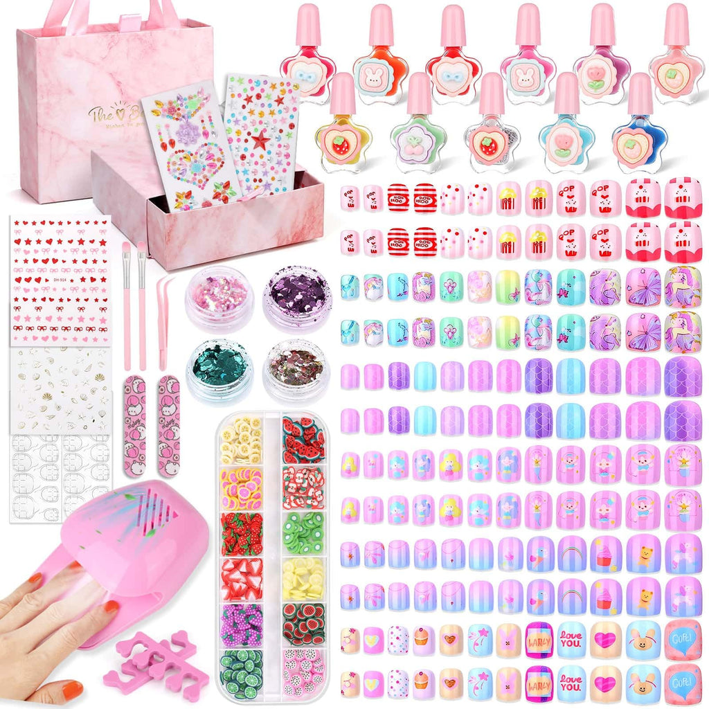 Kids Nail Art Kit with Press-On Nails, Polish, Dryer and Stickers