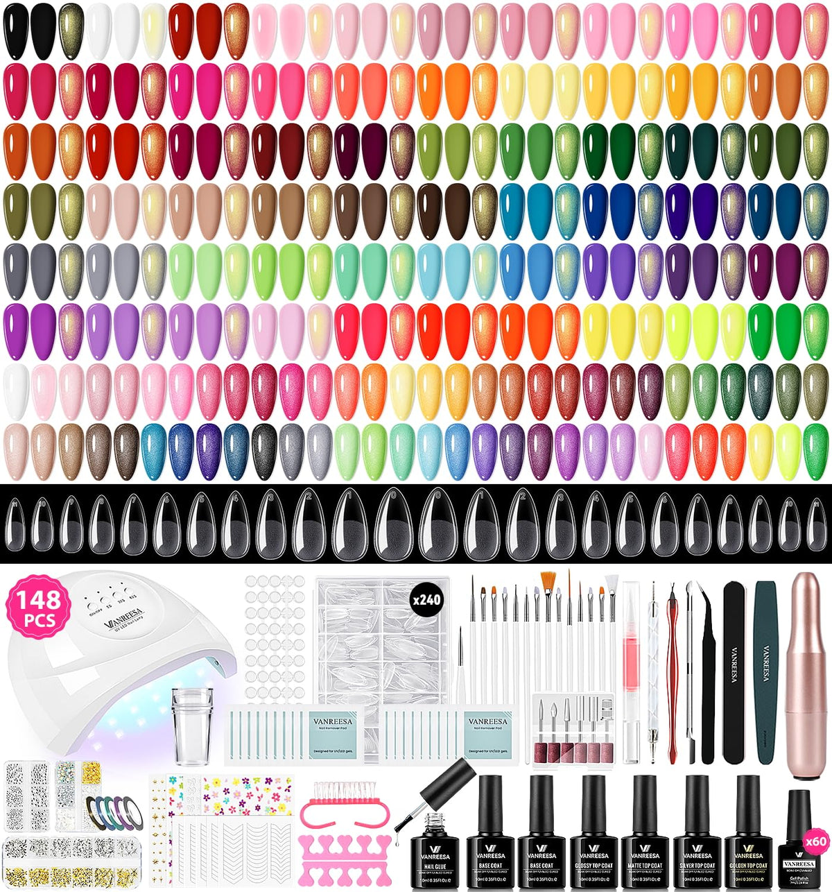 VANREESA Gel Nail Polish Kit with UV LED Lamp, Nail Drill & Almond Tips