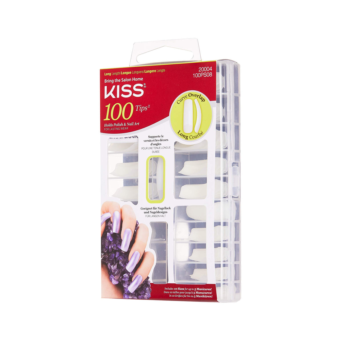 KISS Curve Overlap Long Length Nail Tips with Glue, 3-Piece Pack