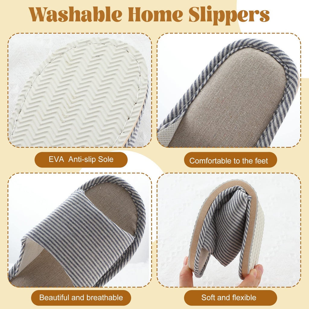 Mepase 8 Pairs Washable Open Toe House Slippers with Nonslip EVA Sole