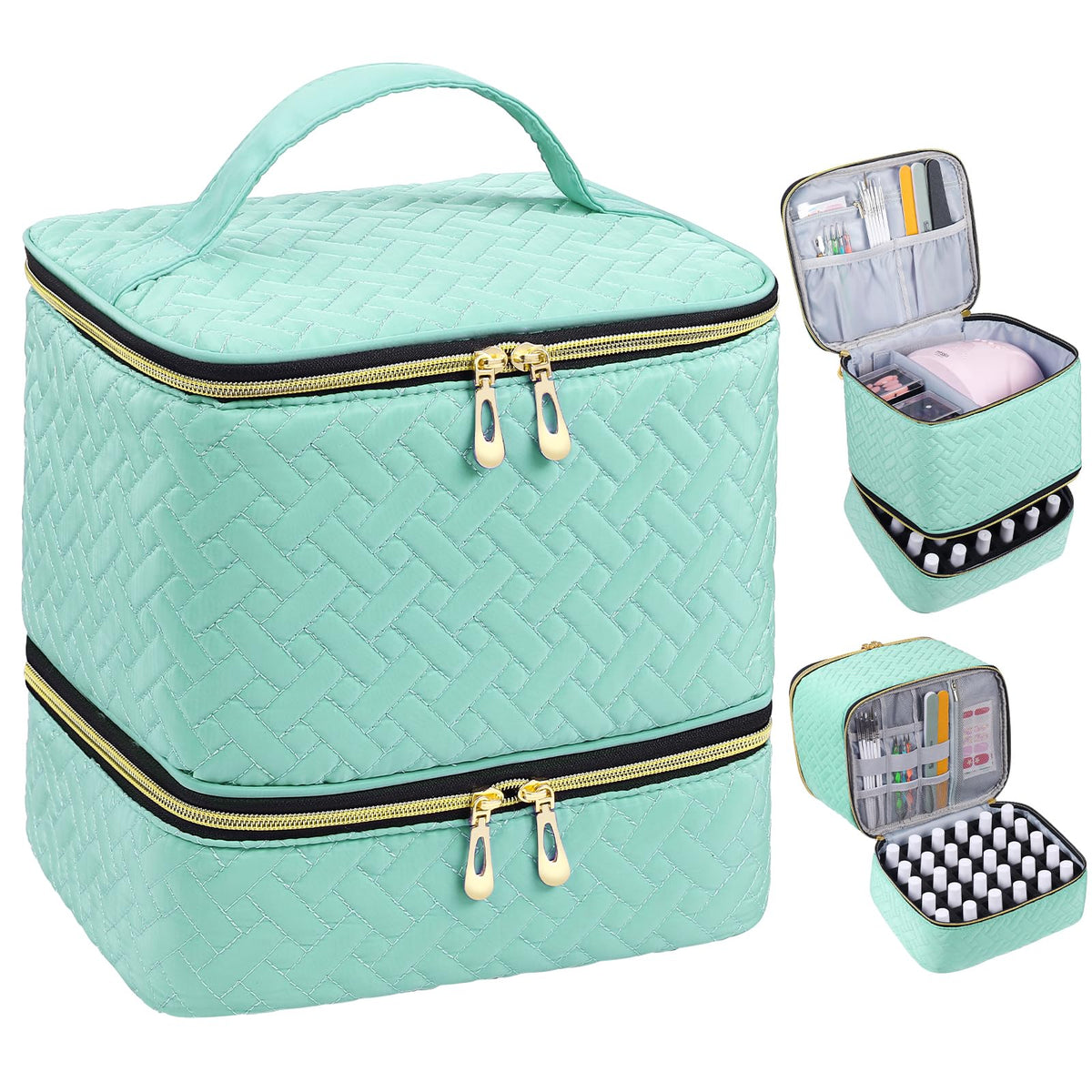 Nail Polish Organizer Double-Layer Storage Bag for Bottles and Nail Lamp