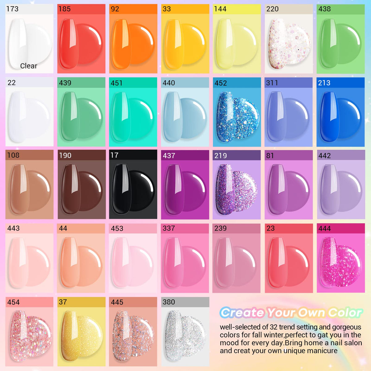 AZUREBEAUTY 42-Piece Dip Powder Nail Kit, 32 Colors with Base, Top Coat & Activator