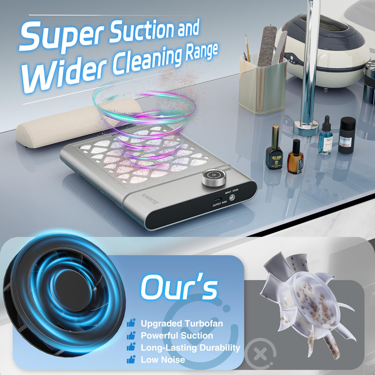 Karite Nail Dust Collector with Rechargeable Battery and Adjustable Suction