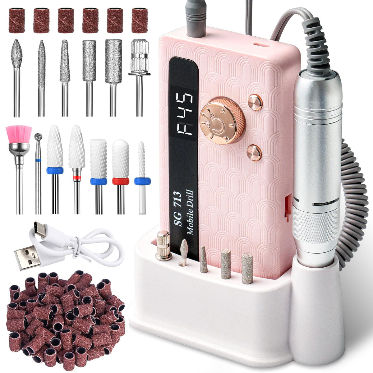 Professional Rechargeable Nail Drill Kit, 45,000 RPM with 13 Bits
