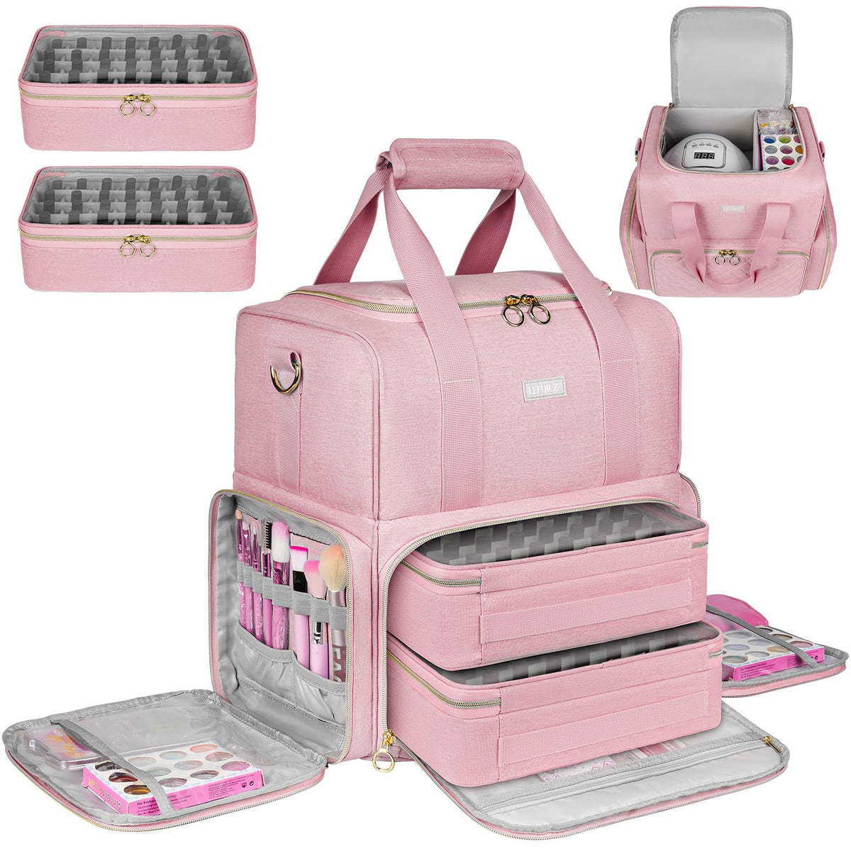 Nail Polish Organizer Bag with Removable Cases and Lamp Storage