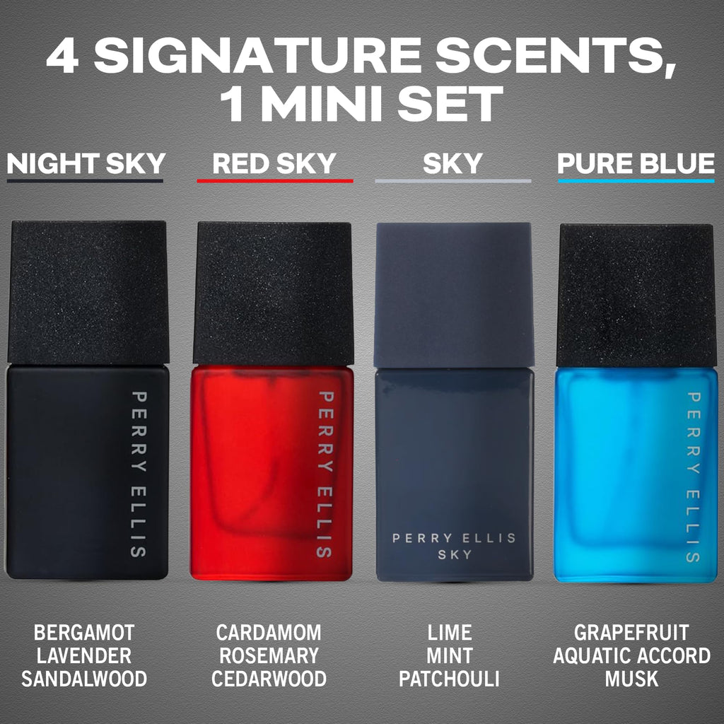 Perry Ellis Men's 4-Piece Mini Cologne Set, Travel Size EDT Sampler