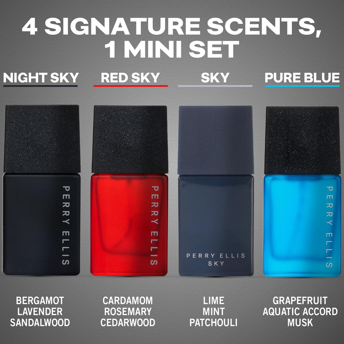 Perry Ellis Men's 4-Piece Mini Cologne Set, Travel Size EDT Sampler