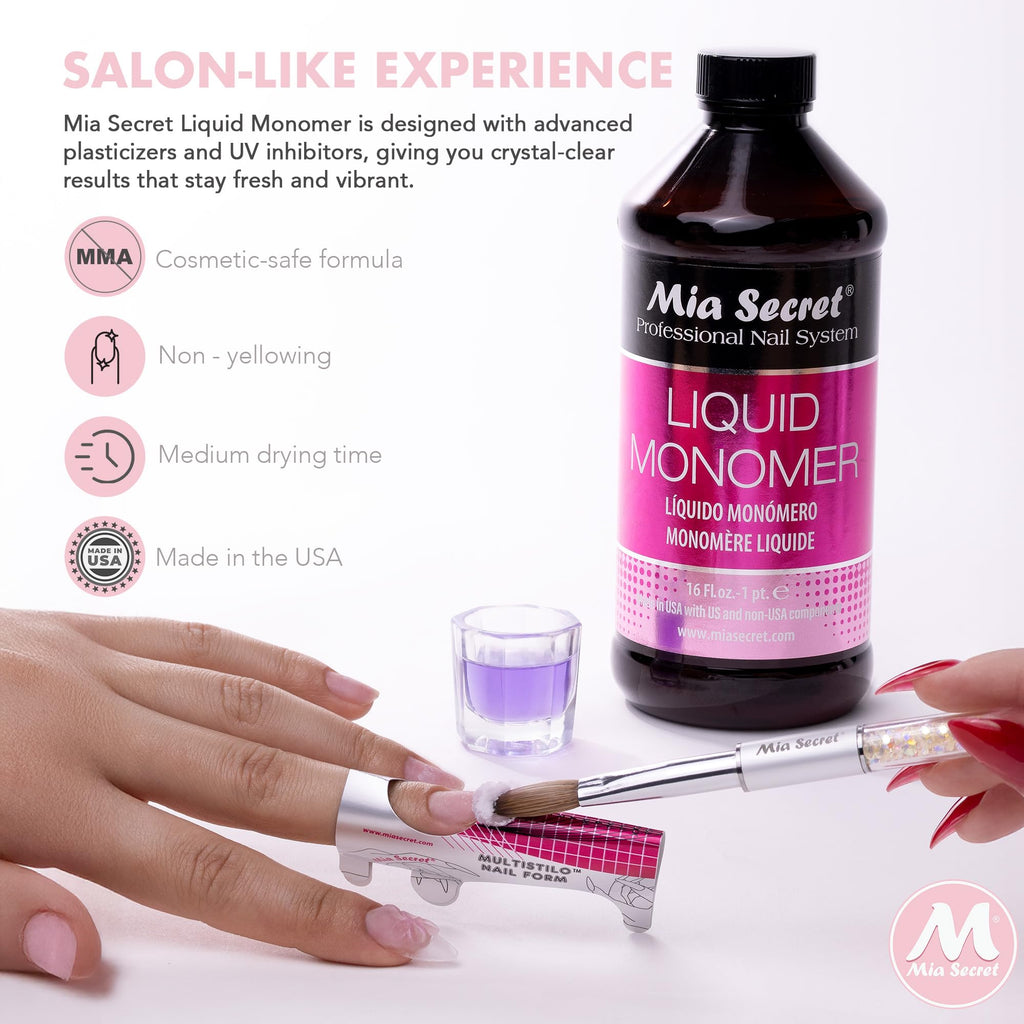 Mia Secret Clear EMA Liquid Monomer for Acrylic Nails, 16 oz