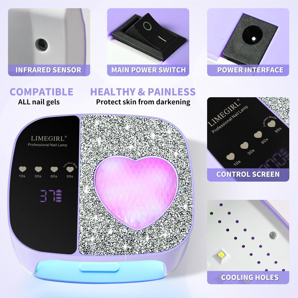 LIMEGIRL UV LED Nail Lamp Kit, Cordless Rechargeable Gel Polish Curing Light