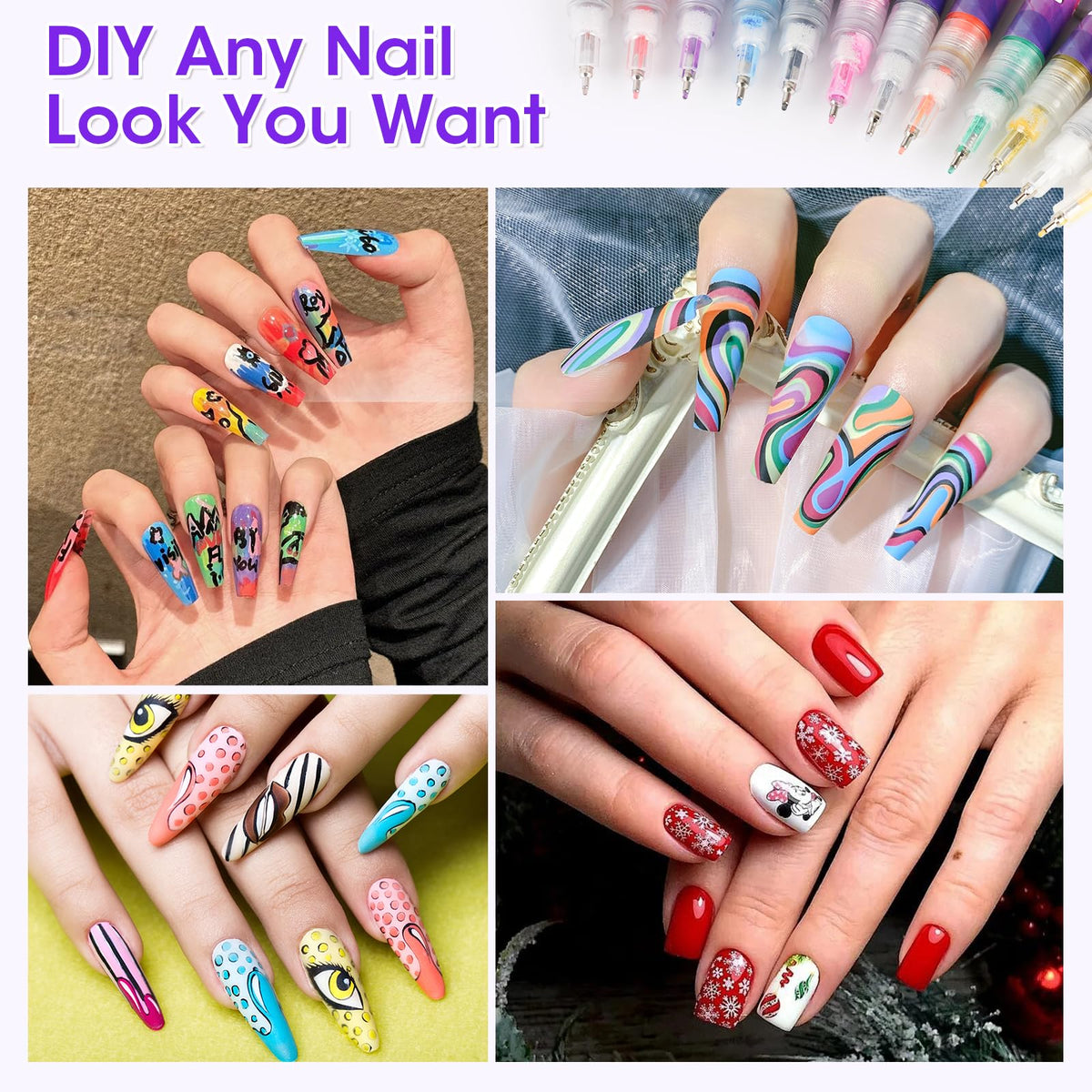 24-Color 0.5mm Fine Tip Nail Art Pen and Sticker Set