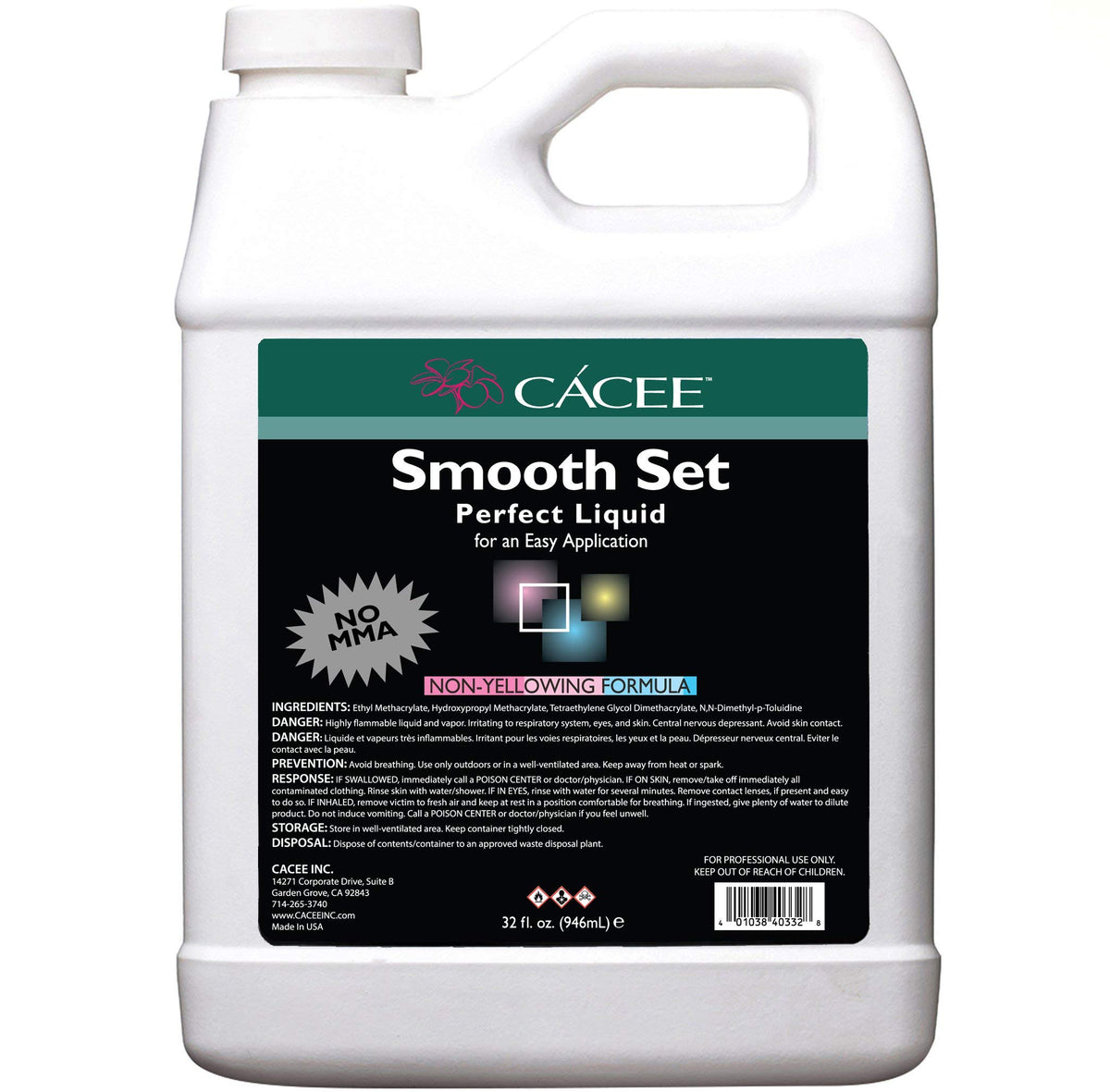 Caccee Smooth Set Acrylic Liquid Monomer 32 Fl Oz, Non-Yellowing Low-Odor